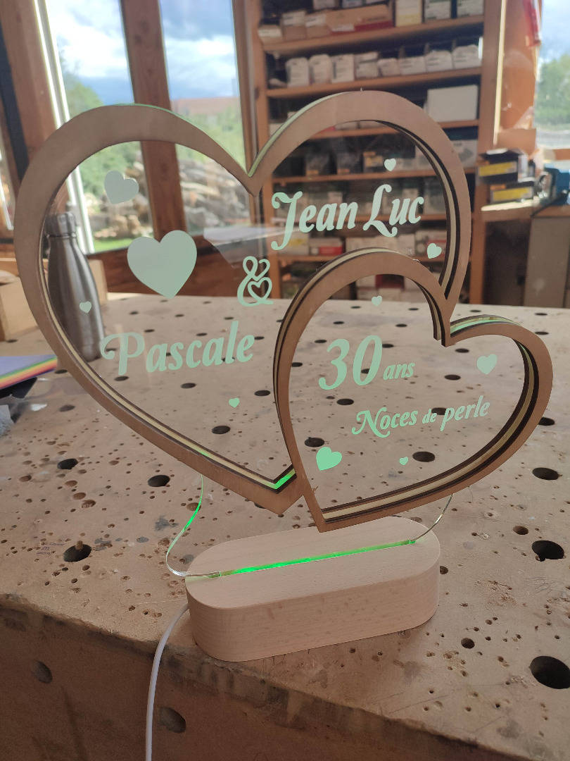 Lampe 3D Coeur amour gravée personnalisée 
